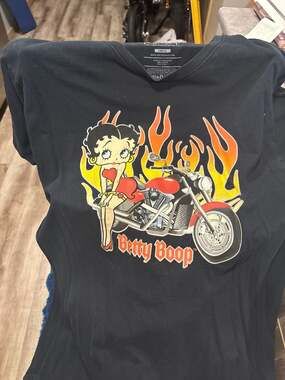 Betty Boop Flame Motorcycle Graphic T-Shirt Black